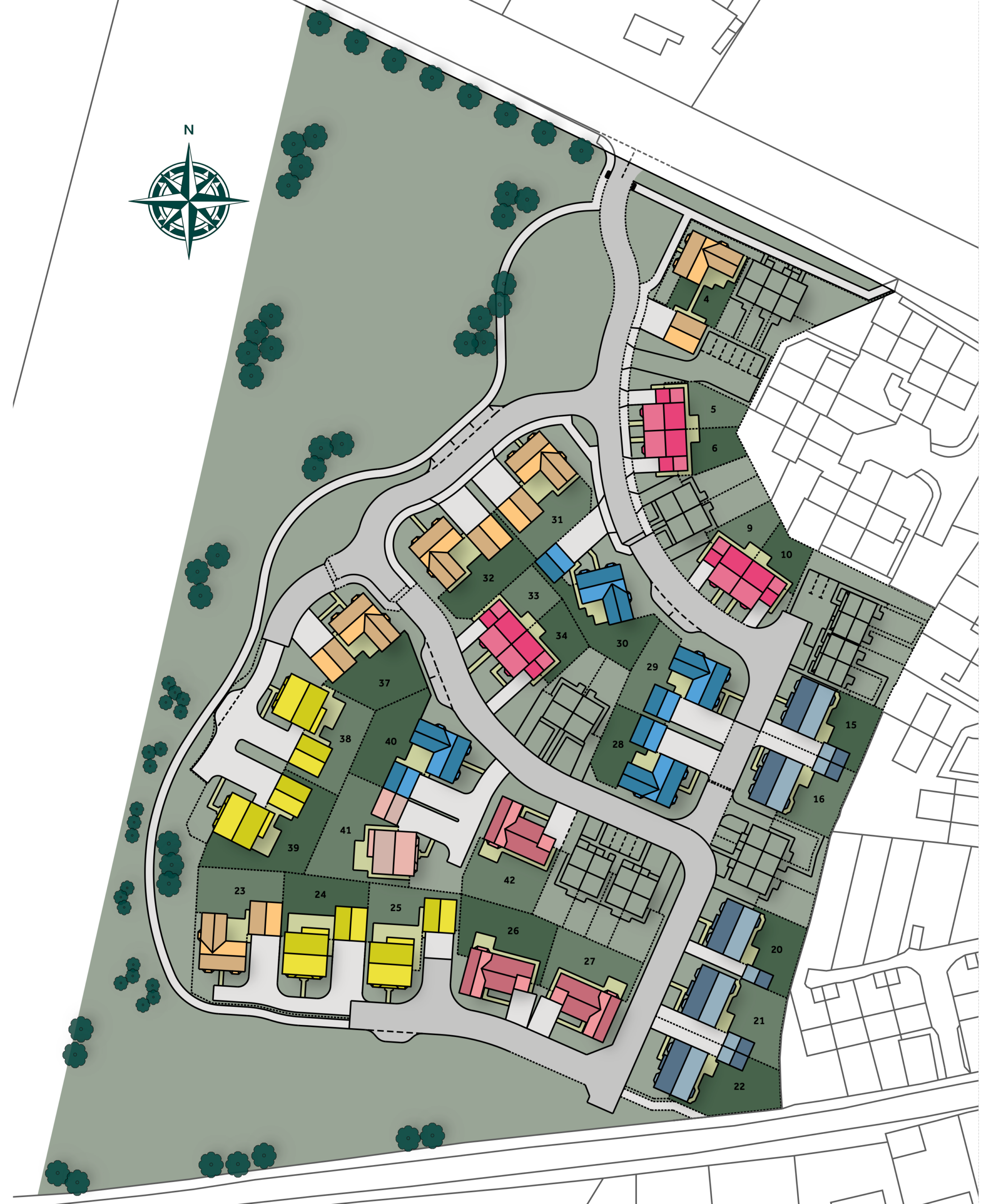 Forest-Chase-–-Development-Layout with compass